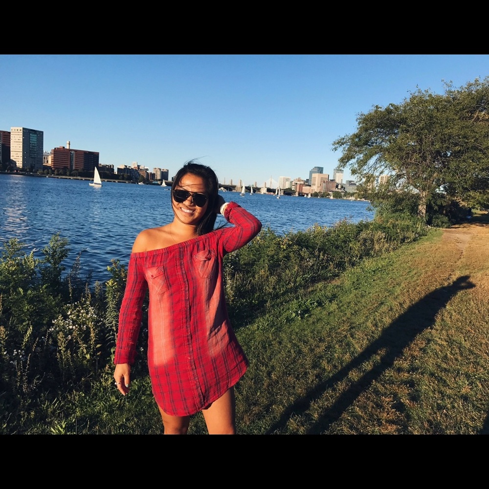 Red Flannel Off the Shoulder Dress